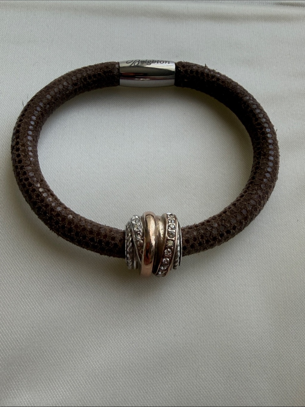 Brighton Brown Leatherette Bracelet with Rose Gold & Rhinestone Accents